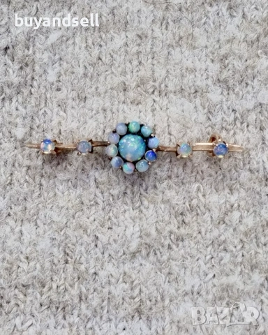 Златна брошка с опали, снимка 4 - Колиета, медальони, синджири - 53873868