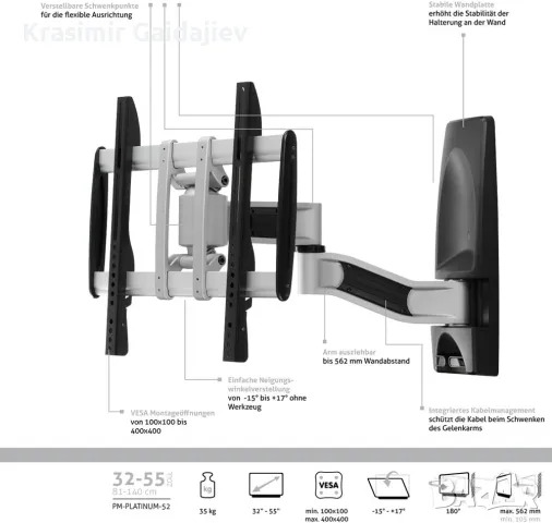 Стойка за стена PureMounts PLATINUM-52, снимка 6 - Стойки, 3D очила, аксесоари - 46975787