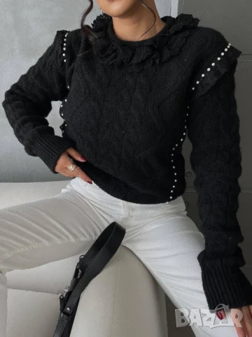 пуловер с дантели и перли 