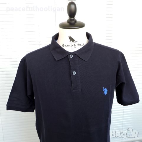 U.S.POLO ASSN Premium Cotton - Мъжка  черна тениска с яка размер L, снимка 2 - Тениски - 46798686