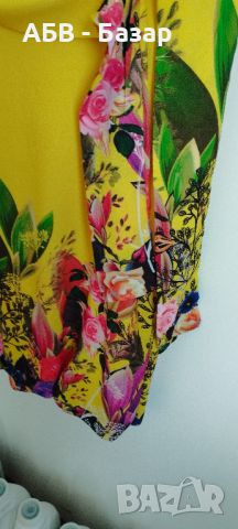 Блуза жълта на цветя, размер М, снимка 5 - Туники - 45859256
