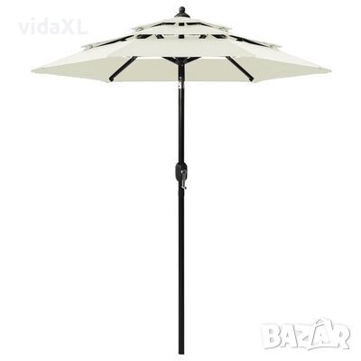 vidaXL Градински чадър на 3 нива с алуминиев прът, пясъчен, 2 м（SKU:313852