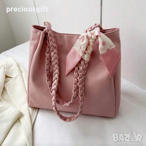 Дамска кожена розова чанта