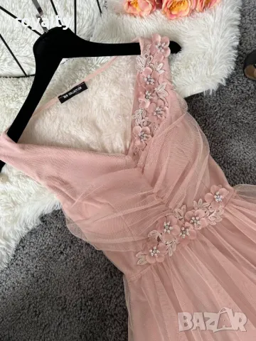 Рокля с тюл в цвят пепел от рози, снимка 2 - Рокли - 50414497
