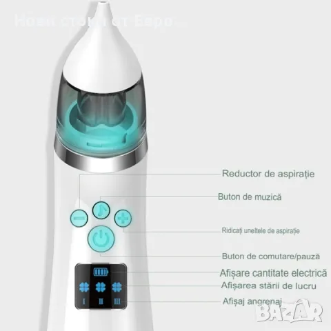 Аспиратор за нос,за бебета и деца,5 степени на засмукване,USB зареждане,3 силикглави,музика, Бял, снимка 7 - Прибори, съдове, шишета и биберони - 50336148