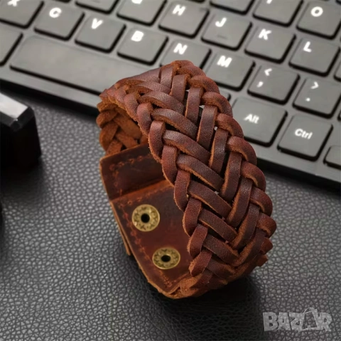 Мъжка гривна от естествена кожа. , снимка 2 - Гривни - 53464524