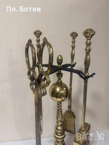 Стар бронзов комплект за камина, снимка 3 - Антикварни и старинни предмети - 54017470