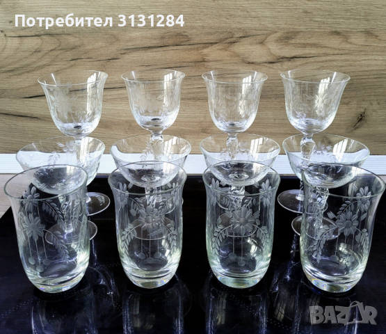 WMF Уникален антикварен комплект кристални гравирани чаши  Германия 40-те