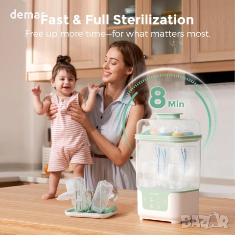 Стерилизатор и сушилня за шишета Momcozy 4 в 1, капацитет 6 шишета, снимка 3 - Стерилизатори - 53383157