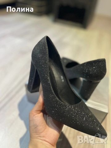 Продавам черни брокатени токчета, снимка 2 - Дамски обувки на ток - 53036850