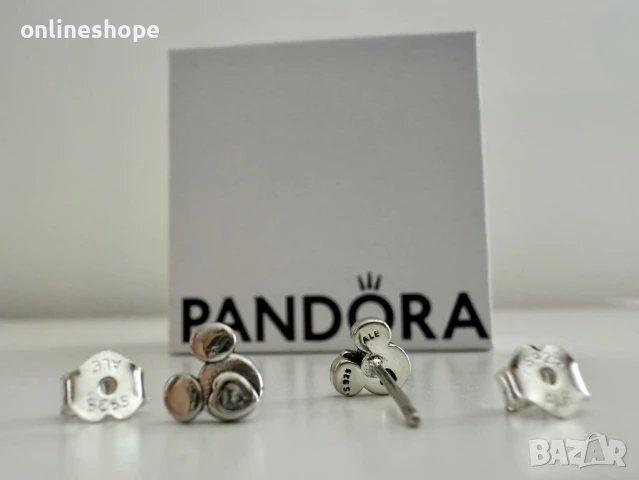 ALE S925 Сребърни обеци Pandora Disney Mickey и Minnie Mouse с камъче , снимка 2 - Обеци - 50975894
