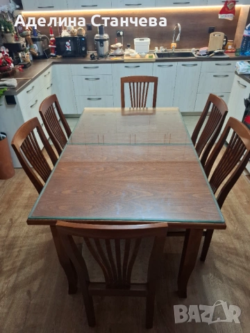 Маса и шест стола масивно дърво