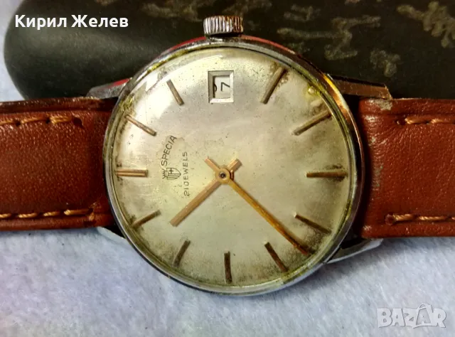 SPECIA 21 JEWELS SWISS MADE Стар Мех РЪЧЕН Швейц ЧАСОВНИК с Маркова КОЖЕНА КАИШКА ZIRVE РАБОТИ 49589, снимка 1 - Антикварни и старинни предмети - 48443075