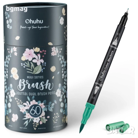 Ohuhu Maui Series маркери с два писеца тип четка и тънък писец,60 цвята