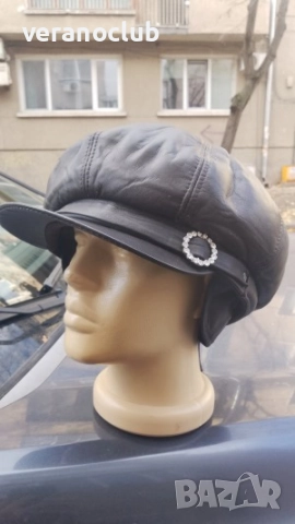 Кафяв дамски каскет Естествена кожа, снимка 2 - Шапки - 52369265