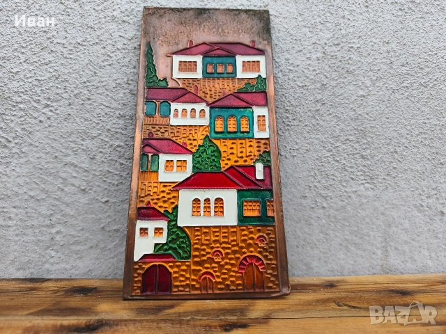 медно пано с емайл Къщи , снимка 2 - Пана - 53709751