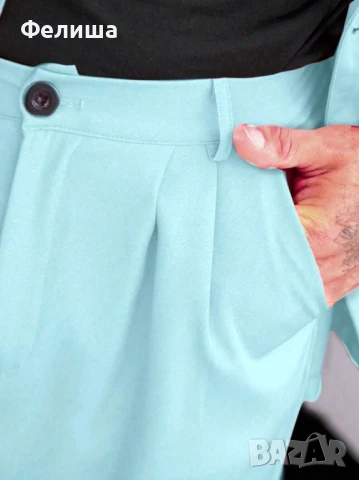 Мъжки Спортно Елегантен Небрежно Модерен Костюм Сияйно Бледо Синьо Сако+Панталон, снимка 5 - Спортни дрехи, екипи - 51007769