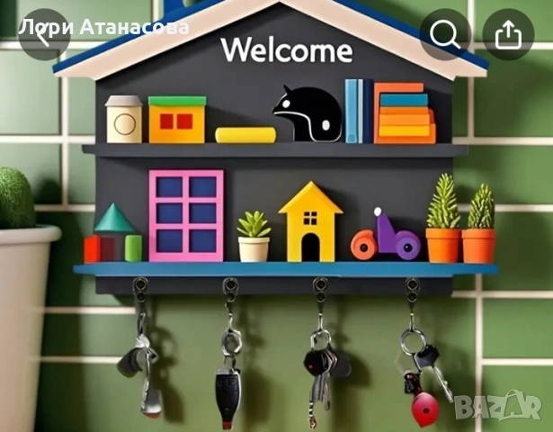 Черна къщичка, Картинен знак „Добре дошли у дома“, Мини цветна къща, Изискан държач за ключове , снимка 4 - Декорация за дома - 53192658