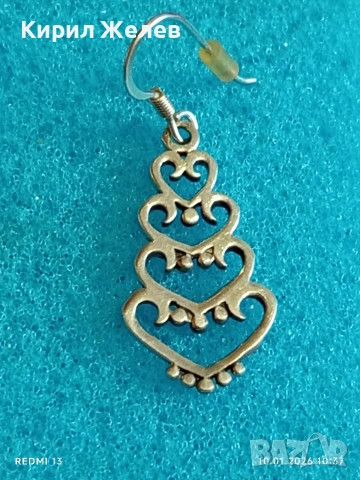 Висяща сребърна обеца с орнаментиран дизайн на сърца много красива 52642, снимка 5 - Обеци - 53051534