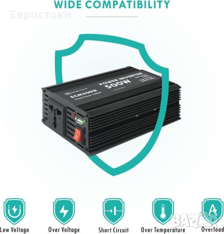 ECM 500 W модифициран синусоидален захранващ инвертор DC 12 V към AC 230 V, снимка 7 - Аксесоари и консумативи - 46574884