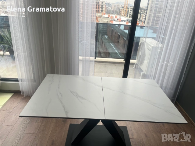 разтегателна трапезна маса 160/90/76 метална основа и керамичен плот, снимка 2 - Маси - 53381970