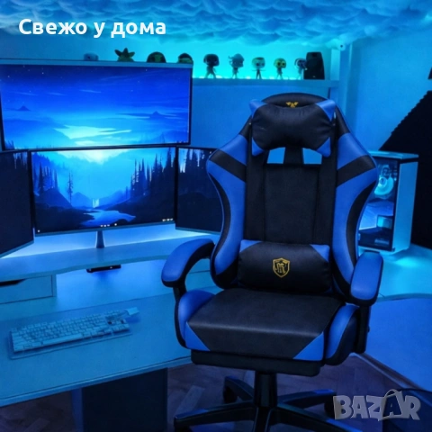 Премиум геймърски столове с масажна функция, поставка за крака и ергономична метална рамка, PU кожа, снимка 7 - Столове за офис - 53503747