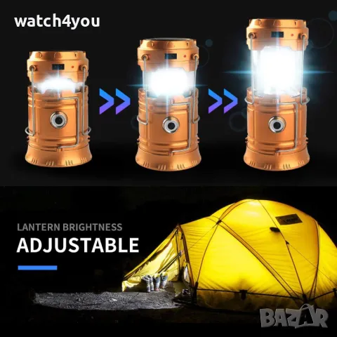 НОВ КЪМПИНГ ФЕНЕР. СОЛАРНА LED ЛАМПА С ВГРАДЕНА АКУМУЛАТОРНА БАТЕРИЯ.ЛЕД КЪМПИНГ ФЕНЕРИ СВЕТЛИНА, снимка 6 - Къмпинг осветление - 16331697