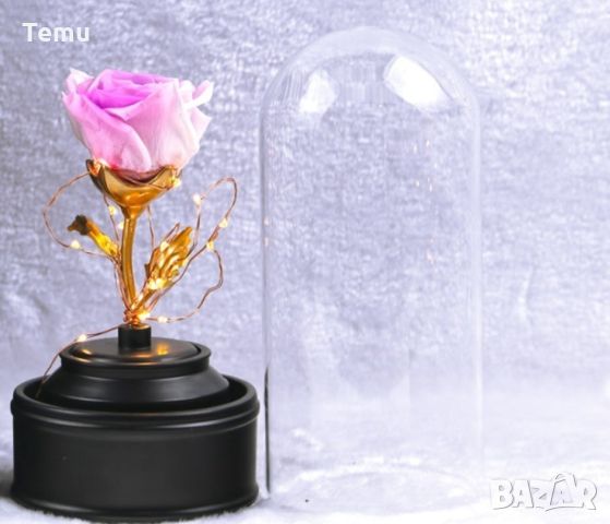 Вълшебна неувяхваща роза в стъкленица с LED светлина. Размер: 8.5 х 18 см; Размер на кутия: 16 х 16 , снимка 3 - Декорация за дома - 45843839