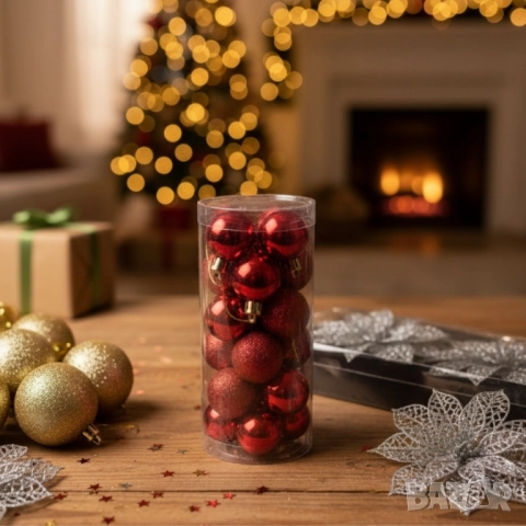 Комплект от 24 червени коледни топки Ø3 см, снимка 2 - Други стоки за дома - 52086918