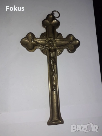 Стар голям бронзов кръст разпятие религия, снимка 3 - Антикварни и старинни предмети - 53279042
