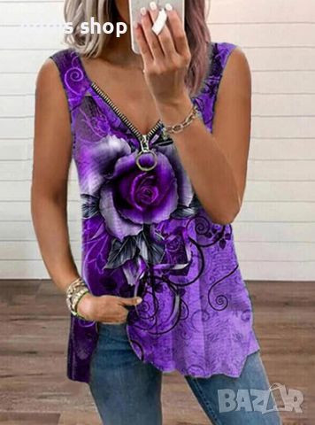 Дамско горнище с графичен флорален принт в стил потник, 6цвята , снимка 5 - Тениски - 45515126