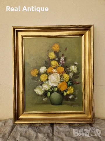 Страхотен антикварен белгийски натюрморт масло платно автор 