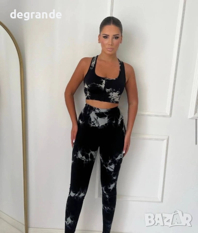 🩱Дамски Спортен Комплект СИВО ЧЕРНО БЯЛО РОЗОВО