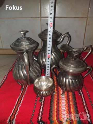 Страхотен стар посребрен сервиз - Alpaca - 5 части, снимка 6 - Антикварни и старинни предмети - 50839867