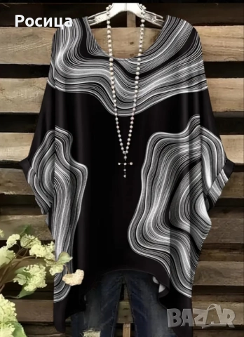 Дамски блузон туника в черно с бяло размер 1ХЛ нова