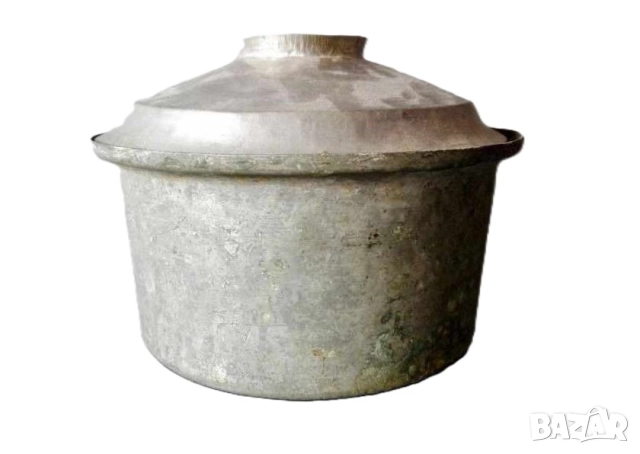 Стара калайдисана медна тенджера с капак, бакър