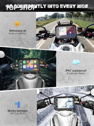 Мотоциклетен 5" IPS сензорен екран с безжичен CarPlay и Android Auto, снимка 6 - Аксесоари и консумативи - 49785392