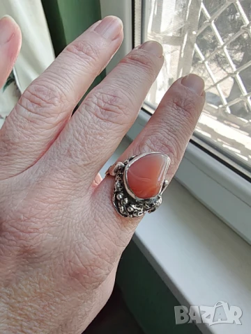 Авторска изработка масивен сребърен пръстен с карнеол, снимка 6 - Пръстени - 36523367