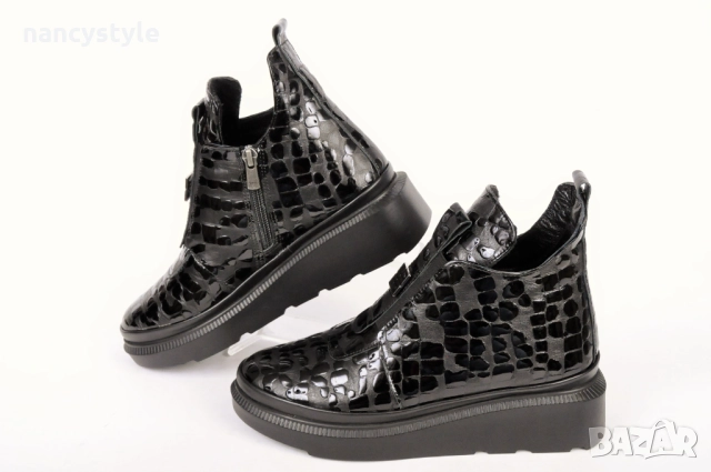 НОВО! Дамски боти от естествена кожа ниска платформа