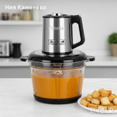 Електрически чопър Lexical LCH-1970 с неръждаем корпус и стъклена купа, снимка 3 - Чопъри и пасатори - 53019791
