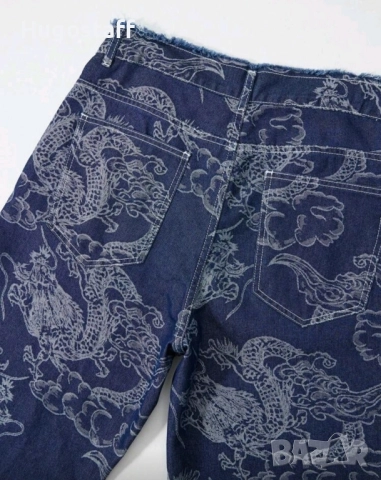 Нови baggy дънки панталони Casual Loose Fit Jeans дракони Л/хл 34, снимка 4 - Дънки - 51821915