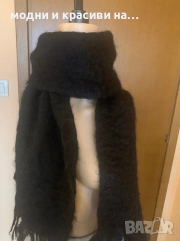 Зимни шалове естествени материи вълна/ мохер черен шал  с ресни (фина вълна virgin wool), снимка 11 - Шалове - 53056623