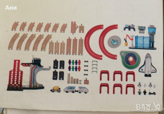 Нов влак с дървени релси, железница,космическа станция с ракета , снимка 4 - Влакчета, самолети, хеликоптери - 53614854