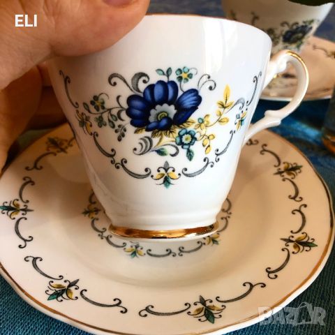 Argyle Английски Костен Порцелан В синьо Сет за чай/кафе Нежни цветя, снимка 3 - Чаши - 45381147