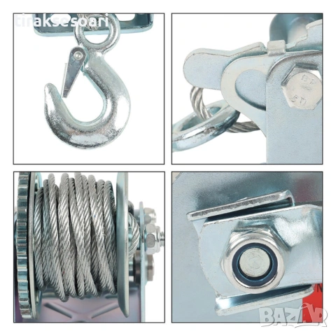 1600 LBS Ръчна лебедка 700 кг със стоманено въже 10 метра и спирачка , снимка 4 - Аксесоари и консумативи - 53576892