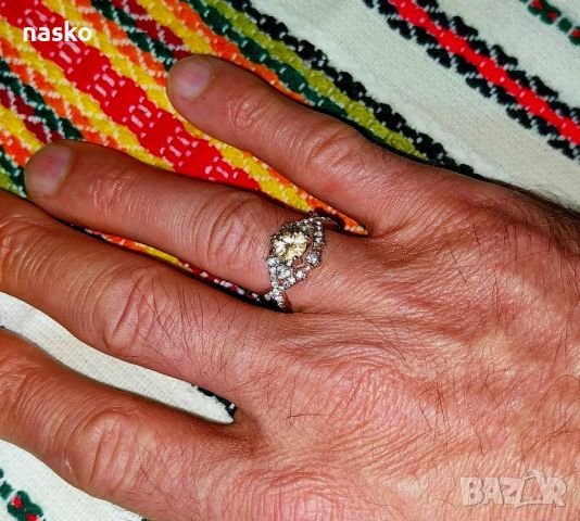 Дамски пръстен с морганит и циркони, снимка 7 - Антикварни и старинни предмети - 46432803