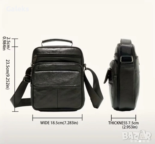 Мъжка ежедневна кожена чанта с класически дизайн /Черна естест. кожа!, снимка 6 - Чанти - 53103789