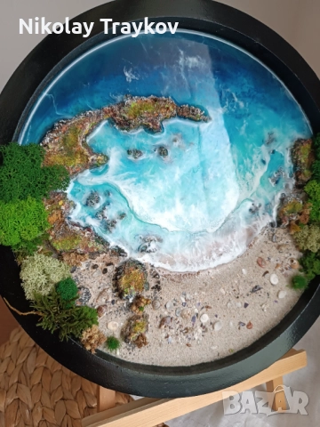 Ръчно изработено пано с естествени материали, скандинавски мъх и епоксидна смола, снимка 7 - Декорация за дома - 52956363