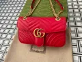 Gucci Оригинална Чанта Marmont Гучи Червена Кожа Златно GG Лого, снимка 3