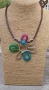 Колие и гривна с масивно цвете и естествена кожа. С плетка. Бижута Луди гъби., снимка 2